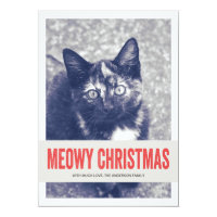 Red Cute Meowy Christmas Pet Photo Flat Cards