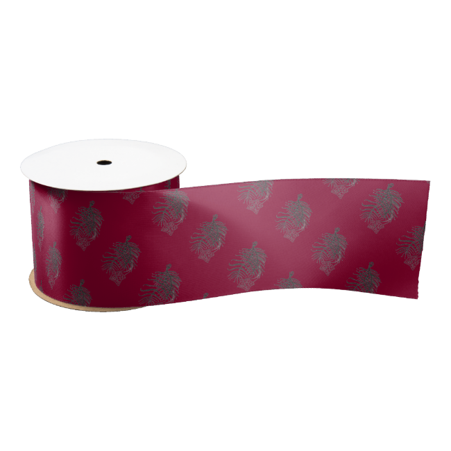 Red Cypress Vine Flower Tiled Print Satin Ribbon