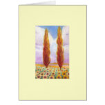 Red Cypresses in Sunflower Field Card