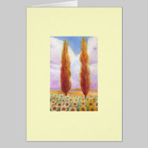 Red Cypresses in Sunflower Field cards