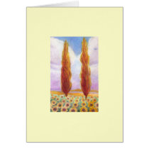 Red Cypresses in Sunflower Field cards by KKEAN Red Cypresses in Sunflower Field cards