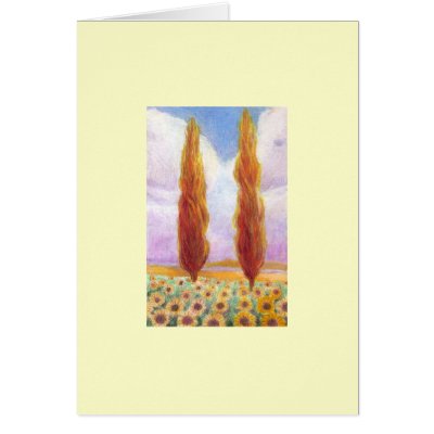 Red Cypresses in Sunflower Field Card by KKEAN