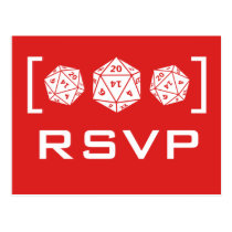 Red D20 Dice Gamer RSVP Postcard postcards