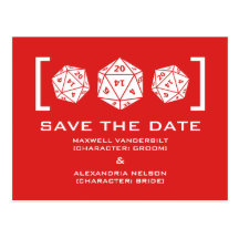 Red D20 Dice Gamer Save the Date Postcard