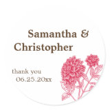 Red dahlia flower wedding favor tag seal label sticker