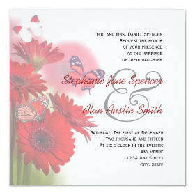 Red Daisies and Butterflies Wedding Invitation