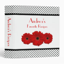 Red Daisy Black and White Polka Dot Recipe Binder
