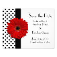 Red Daisy Black White Polka Dot Save the Date Custom Invites