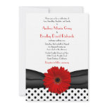 Red Daisy Black White Polka Dot Wedding Invitation