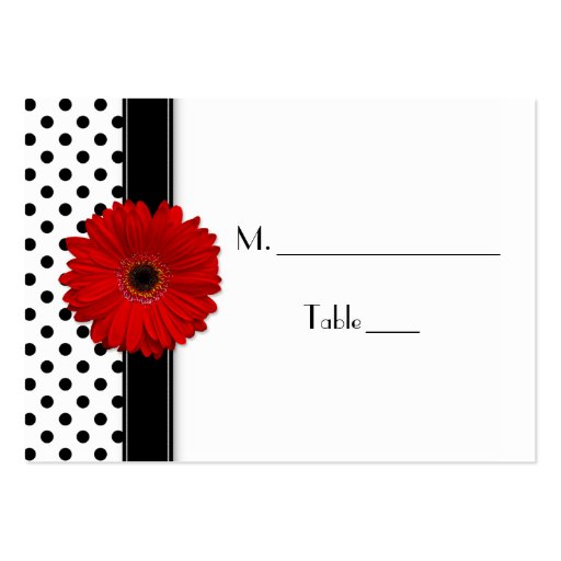 Red Daisy Black White Polka Dot Wedding Place Card Business Card Templates (front side)