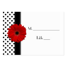 Red Daisy Black White Polka Dot Wedding Place Card Business Card Templates