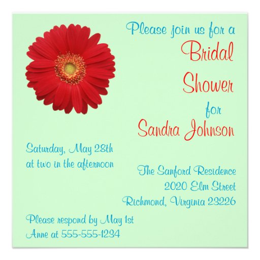 Red Daisy Bridal Shower Custom Invites
