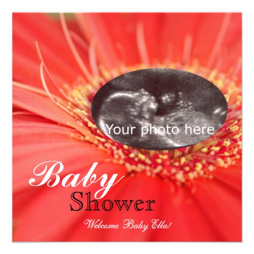 Red Daisy Flower Child Sonogram Baby Shower Invite