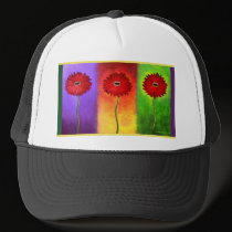 Red Daisy Flower Painting - Multi hats