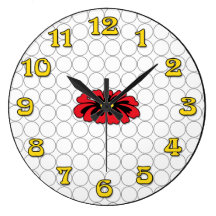 Red Daisy on White Circles Timekeeper Clocks
