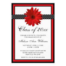 Red Daisy Polka Dots Graduation Announcement invitations