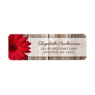 Red Daisy Rustic Barn Wood Address Labels label