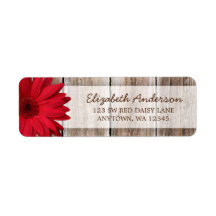 Red Daisy Rustic Barn Wood Address Labels