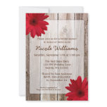 Red Daisy Rustic Barn Wood Bridal Shower Custom Announcements