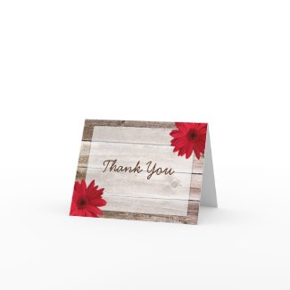 Red Daisy Rustic Barn Wood Thank You card