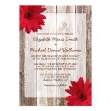 Red Daisy Rustic Barn Wood Wedding Announcements