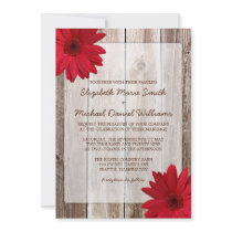 Red Daisy Rustic Barn Wood Wedding Announcements