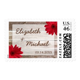 Red Daisy Rustic Barn Wood Wedding stamp