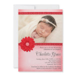 Red Daisy Sparkle Photo Baptism Christening Custom Announcements