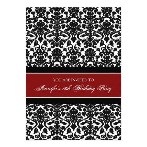 Red Damask 18th Birthday Party Invitations