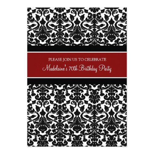 Red Damask 70th Birthday Party Invitations