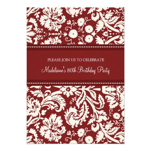Red Damask 80th Birthday Party Invitations (front side)