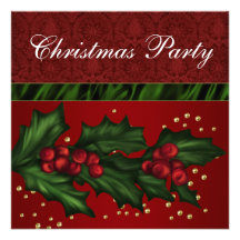 Red Damask and Holly Corporate Christmas Party Announcement
