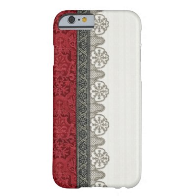 Red Damask and Silver Lace Barely There iPhone 6 Case