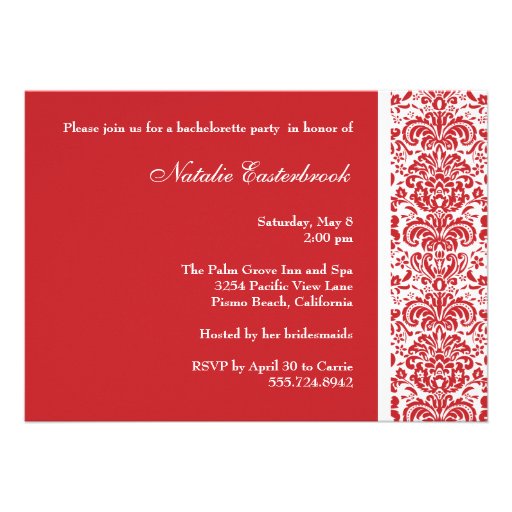 Red Damask Bachelorette Party Invitation