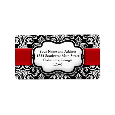 Red Damask Black and White Holiday Address Label