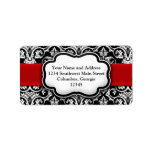 Red Damask Black and White Holiday Address Label labels
