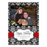 Red Damask Black and White Holiday Greeting Card
