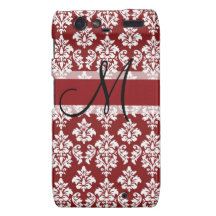 Red Damask Black Monogram Droid RAZR Cover