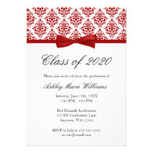 Red Damask Bow Graduation Announcement