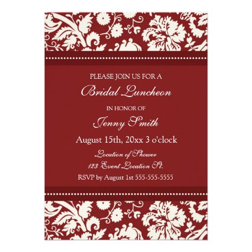 Red Damask Bridal Luncheon Invitation Cards