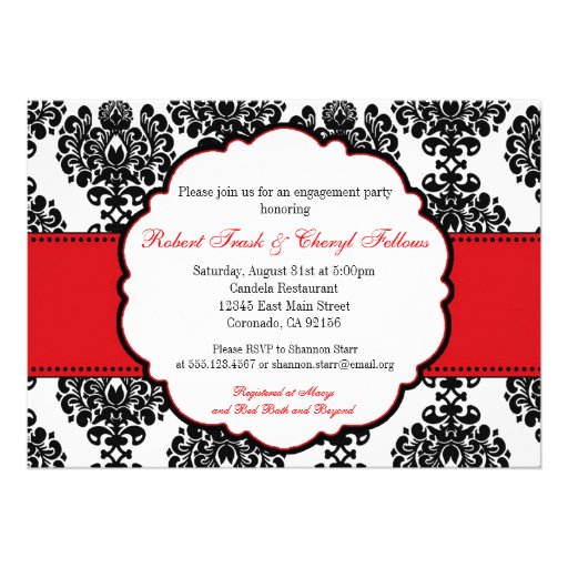 Red Damask Bridal Shower Engagement Invitation