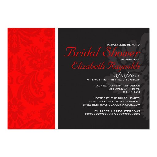 Red Damask Bridal Shower Invitations