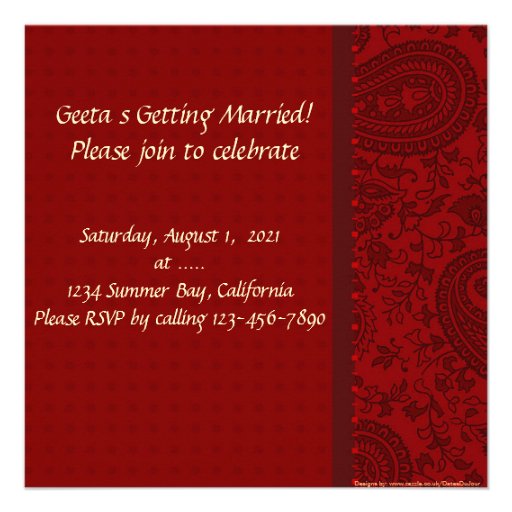Red Damask brocade Indian bridal shower Custom Invite