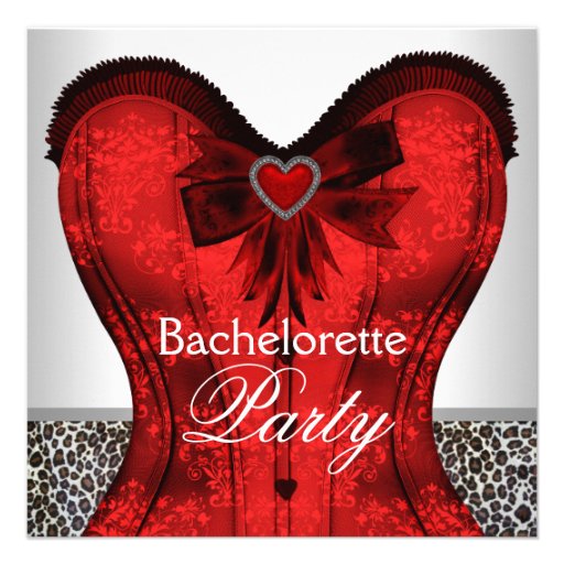 Red Damask Corset Leopard Bachelorette Party Announcements