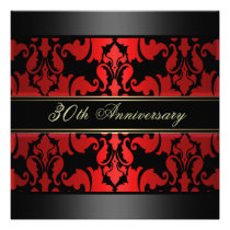 Red Damask Design Wedding Anniversary Invite invitations