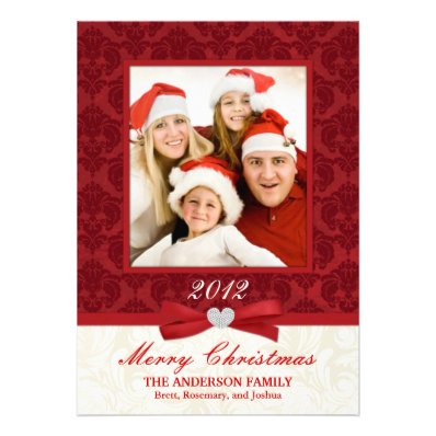 Red Damask Flat Photo Holiday Card