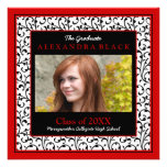 Red Damask Floral Photo Graduation Invitation