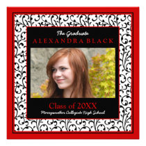 Red Damask Floral Photo Graduation Invitation
