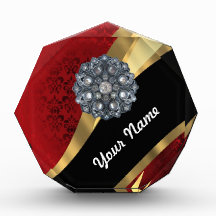 Red damask & gold acrylic award