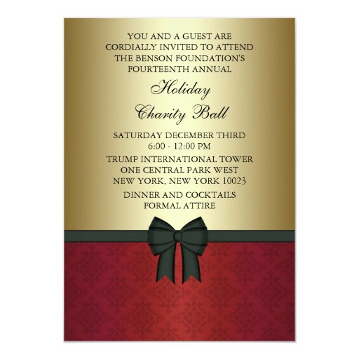 Red Damask Gold Black Tie Corporate Party Custom Invitation (front side)